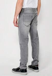 Koroshi Men's Straight Regular Fit Long Trousers With Front Zip And Button Closure DENIM GREY / GREY DENIM 30 - Grey - View 5