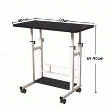 Techigher Movable Computer Desk, Height Adjustable Office Desk With Shelves, Mobile Laptop Table With Wheels, Overbed Table For Living Room, Bedroom, 80x40x69-90cm - Black - View 7