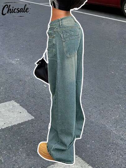 女士宽松直筒男友风牛仔裤，复古休闲春季款