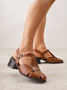 Sandali eleganti con cinturini e tacco - Scarpe casual estive da donna - Cammello - Visualizzare 2