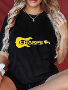 Charvel By Jackson Guitar Logo T Shirt Women Black Casual Short Sleeve Top Music Band Tee Fashion Statement ClothingFun Stamps Are Suitable For Family GatheringsChristmas Partiessports Activitiesholiday Partiesoutingssports And Other Holiday Gifts (220g). - 黑色 - 查看 4