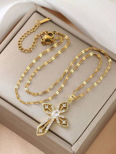 Cross Necklace Pendant Stainless Steel Chain Simple Personality Fashion Necklace Suitable For Family And Friends Gifts Holiday Gifts (NO BOX)