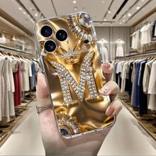 Luxurious Crown Diamond M Letter Gold Pattern Transparent Soft Case For IPhone 17 Air/16 15 14 13 12 Pro Max/17 16 15 14 Plus 11 X/Xsmax, Suitable For Samsung S21 S22 S23 S24 S25 Ultra/Edge/Plus/+ A10 A12 A13 A14 A15 A23 A25 A35 A53 A54 A55 A73 Note 10/20, Shock-Absorbing And Anti-Drop Full Protection Case - 透明的 - 查看 4
