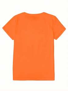 Fashionable Graphic And Letter Print Crew Neck T-Shirt For Women - Casual Short Sleeve Crew Neck Top For Sweetheart - Lightweight & Breathable For All Seasons, Polyester, 1 Piece, 180g - 橘色 - 查看 2