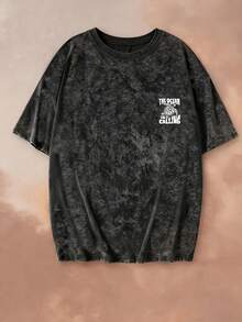 夏季新款休闲扎染海龟字母印花圆领短袖T恤，时尚百搭女式上衣 - 黑色 - 查看 5