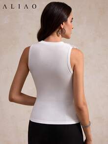 Aliao 优雅亮片 3D 立体花卉蕾丝刺绣无袖上衣，适合婚礼季、情人节、商务休闲、新年、春夏度假、正式场合、优雅女士、海滩、感恩节、毕业典礼等场合，白色 - 白色 - 查看 6