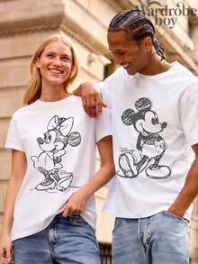 1PC Disney Printed T-Shirt,Mickey And Minnie Couple Matching Printed Outfits T-Shirt,Unisex,High-Quality Pure Cotton T-Shirt,Suitable For All Seasons, Comfortable And Breathable| Exquisite Design | The Best Choice For Giving Gifts - 白人女性 - 查看 1