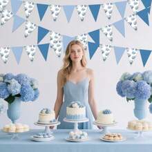 DCheereveal 3pcs Blue Hydrangea Pennant Banners Vintage Floral Bunting Banner Hanging Decorations Hydrangea Signs Bridal Shower Wedding Baby Shower Birthday Bachelorette Party Plies - 如圖 - 查看 3