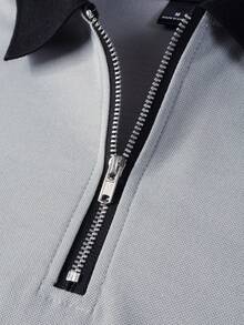 1件男士浅灰色翻领半拉链Polo衫 - 淺灰色 - 查看 5