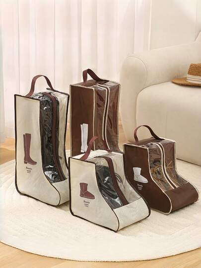 1PC Shoe Storage Box, Dust-Proof Shoe Cover, Non-Woven PVC Boot Storage Box, Transparent Window, Women's High Boots And Ankle Boot Bag, Zipper Boot Cover With Handle, Breathable Material Shoe Dust-Proof Bag, Travel Transparent Dust-Proof Shoe Dust-Proof Cover