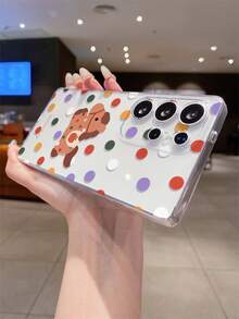 1pc Colorful Polka Dot Pony Perforated Transparent Minimalist Soft Case Compatible With Samsung Galaxy S22/S23/S24 Ultra, M36/S25 Ultra/A56 5G/S22+ Phones, Original Handpainted Soft Protective Case, Shockproof Design, Gift For Girlfriend - Multicolor - View 4