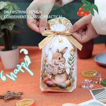 50个复活节兔子抽绳礼品袋，卡通兔耳朵造型，带提手塑料糖果袋，可用于盛装复活节糖果，也适用于节日派对、生日或复活节派对用品。 - 多色 - 查看 5