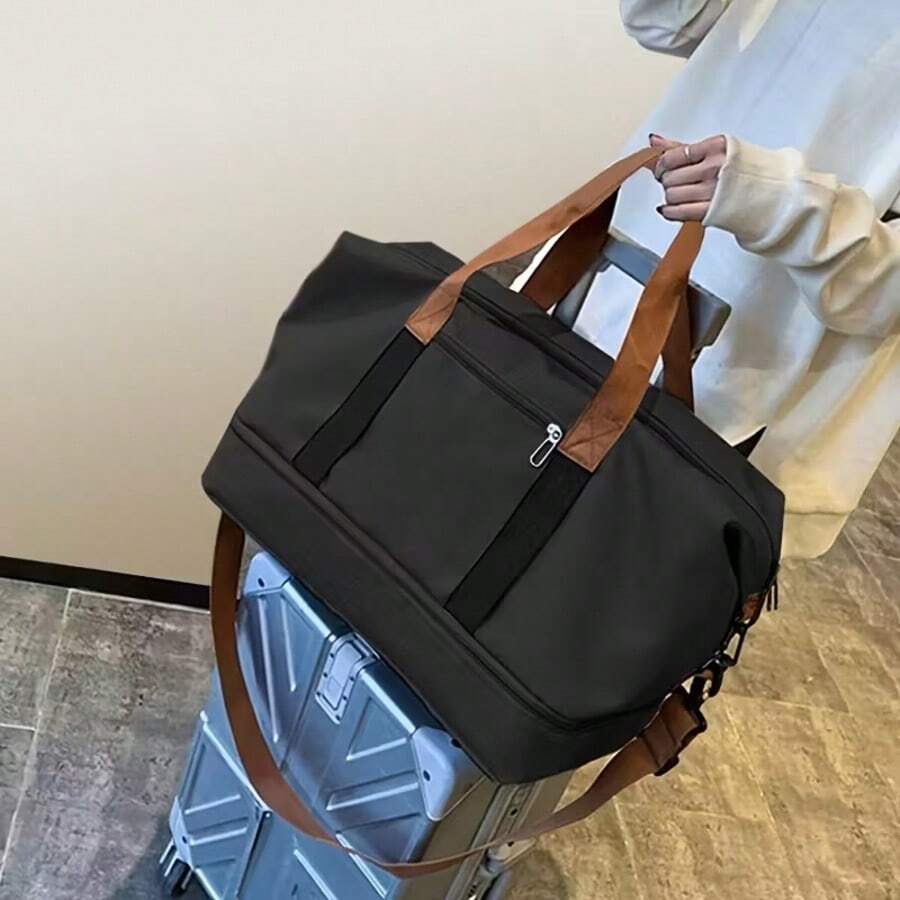 Bolsa de gimnasio unisex de gran capacidad, bolsa de gimnasio y viaje de gran capacidad para mujer y hombre con correas ajustables para el hombro, bolso con cremallera con compartimentos para ropa húmeda/seca, múltiples compartimentos, bandolera/bolso de mano para el gimnasio, negocios, vacaciones y viajes cortos. - Negro - Ver 1