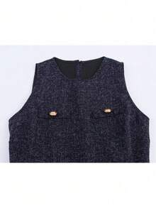 2026Nueva colección 2026, vestido plisado femenino estilo euroamericano, cuello redondo sin mangas, elegante con clase, estilo de traje para oficina - Rojo - Ver 2