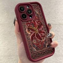 Flower 1pc Burgundy Matte Gradient Floral Pattern Phone Case, Compatible With IPhone 16 Pro Max, 17/16/15/14 Plus, 13/12/11, Air, And Series - Multicolor - View 2