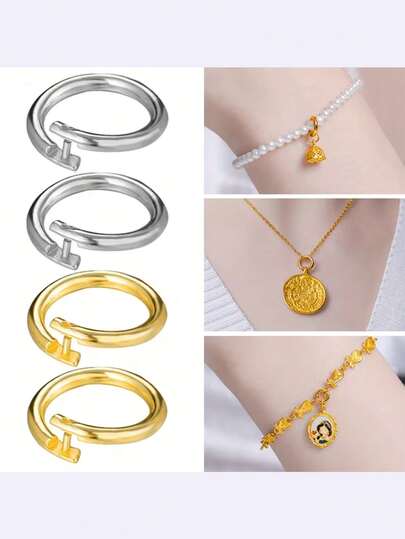 【珠宝制作开口圈】用于珠宝制作的5mm、3mm圆形开口连接器，18K镀金开口圈，适用于吊坠、项链、手链、钥匙扣等DIY工艺品制作。