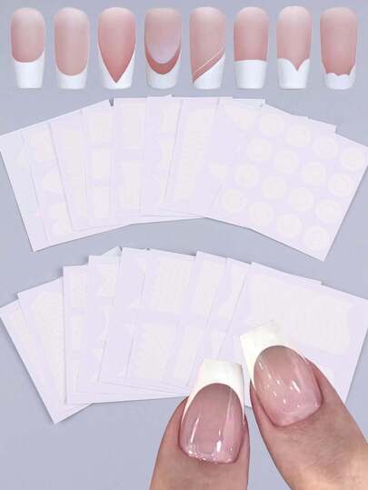 18 piezas de calcomanías autoadhesivas con patrón de luna francesa para decoración de uñas, plantillas de arte de uñas DIY, herramientas de decoración de uñas (patrones aleatorios)