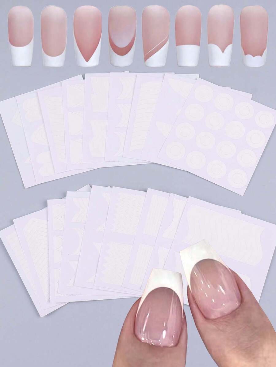 18pcs French Moon Pattern Self-Adhesive Nail Stickers, DIY Nail Art Template, Nail Decoration Tools (Random Patterns) - White - View 1
