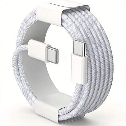 1pc 1M White Braided USB-C To USB-C Charging Cable, Fast Charging Cord For Phones & Laptops
