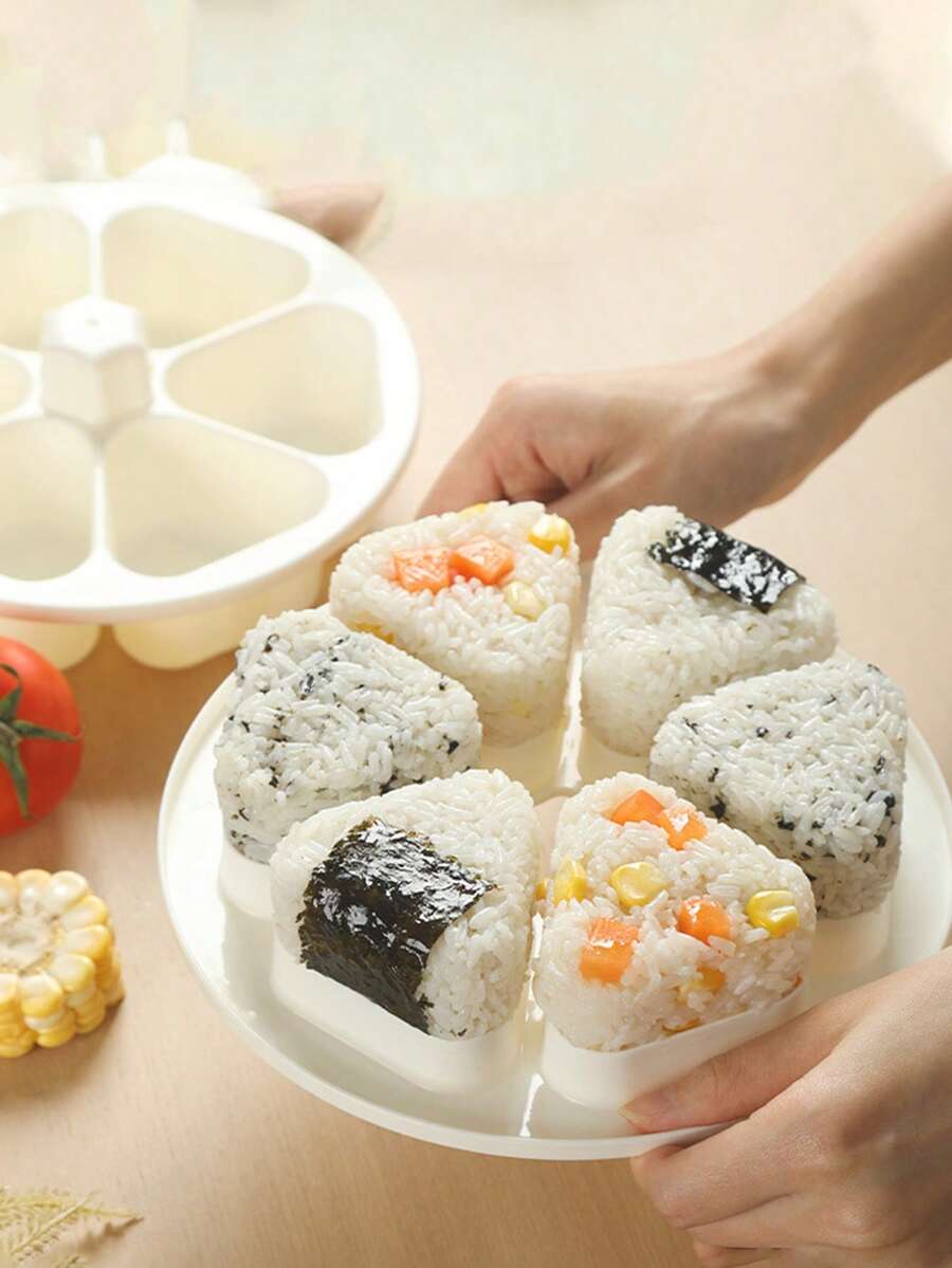 1set 6 Cavity Triangle Rice Ball Mold, DIY Triangle Sushi Mold, Onigiri Maker, Sushi Press Rice Sushi Making Gadget Press,Triangle Sushi Mold, Onigiri Rice Ball Press Maker Non-Stick Sushi Maker, Tools For Seaweed Cilantro Rice Balls, 6 Cavity Rectangulars Design,It's Non-Stick,Easy To Clean And Release - View 1