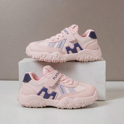 1双儿童休闲时尚透气软底舒适系带运动鞋，适合上学、男孩女孩穿着