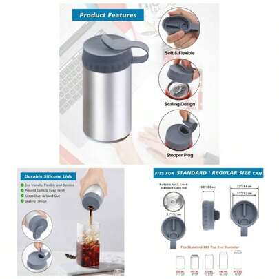 Silicone Drink Can Lid Cover Beverage Can Lid Anti - Spill Stopper Regular Size Soda Beer Drink Can Gray+ Yellow