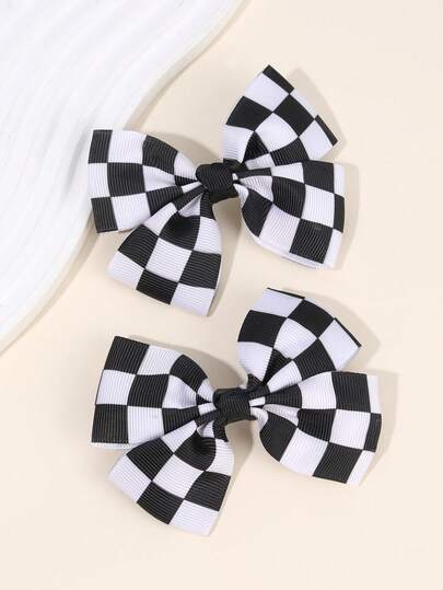 2PCS Black And White Checkered Bow Hair Clip For Girls, Fashionable Classic Checkered Daily Hair Clip Teens Hair Accessories