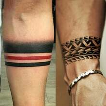 几何红黑臂环纹身贴纸 - 动漫角色扮演临时纹身贴纸，红黑手镯冷血风格万圣节派对着装要求男士纹身贴纸 - 黑色 - 查看 2