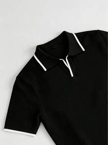 GRDR Men's Striped Casual Fashionable Versatile Knit Short Sleeve T-Shirt - Black - View 6