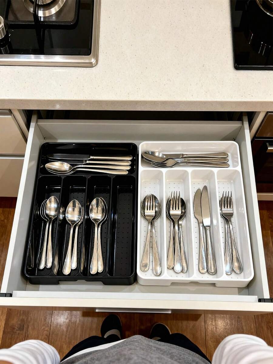 1个厨房勺架,餐具收纳架,抽屉分隔餐具收纳盒,橱柜安装式刀叉筷子架,厨房收纳架,抽屉刀叉盘分隔整理架 - 彩色 - 查看 1