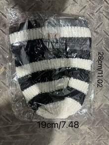 秋冬复古条纹针织帽，加厚保暖拼接针织帽，休闲无檐帽，男女通用，户外防寒弹力宽松字母羊毛帽，女士宽松大号羊毛帽，秋冬保暖百搭针织帽，慵懒风针织帽 - 彩色 - 查看 7