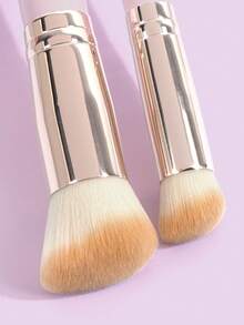 MAANGE 2pcs Professional Face Makeup Brush Set, Includes Foundation Brush And Concealer Brush, Soft Fiber Material, Convenient For Travel - Pink - View 4