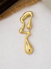 1pc Minimalist Geometric Lava Shaped Smooth Brooch, Suitable For Daily Wear, Gatherings And Festivals - Gold - View 3
