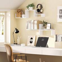 3/5-Piece White Floating Wall Shelf Set, Suitable For Bedrooms, With Multi-Tiered Freely Assembled Floating Shelves, Is An Ideal Choice For Home Decoration And Accessory Storage, And Is Highly Suitable For Use In Bedrooms, Living Rooms, Kitchens, Offices, And Bathrooms - 白色 - 查看 7
