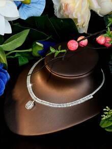 1 Set de Joyería Decorativa con Circonita Cúbica Cuadrada, Adecuado como Regalo de Aniversario para Mujeres - Plateado - Ver 5