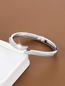 1pc Rustic Leaf Criss-Cross Design Artificial Zirconia Inlaid Women Bracelet - Multicolor - View 2