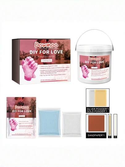 Kit Completo DIY para Crear Moldes de Manos de Pareja con Polvo de Alginato de Sodio y Polvo de Modelado - Regalo Romántico Ideal para Aniversarios, Bodas o San Valentín - Fácil de Usar, Incluye Todo para Manualidades Creativas en Casa