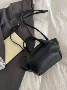 Korean Ins Style Handbag, New Minimalist Niche Tote Bag, Large Capacity Casual Versatile Shoulder Bag - Black - View 9