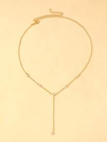 1pc Women's Lariat Necklace, Delicate Layered 14K Gold-Plated Beaded Long Y-Necklace, Elegant Gold Jewelry Gift - Y-shaped - View 5