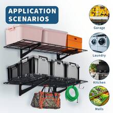 Estante de Pared Súper Resistente - 2 Unidades con Ganchos, Soporta 300 lbs - Para Garaje y Taller, Ahorra Espacio - 48 x 12 pulgadas - Ver 6