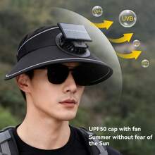 1个300mAh可充电+太阳能供电便携式头戴风扇，双电源模式，3档风速可调，45°倾斜角度调节 - 彩色 - 查看 4