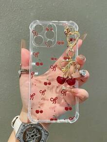 Cute Cherry TPU 1pc Transparent Solid Color Protective Phone Case With Camera Cover And Cute Cherry Pattern, Includes Cherry Pendant Charm, Compatible With IPhone 17/17 Air/17 Pro/17 Pro Max/16/16 Pro/16 Plus/16 Pro Max/15/14/13/12/11/13, 14 Pro Max, 11 Soft TPU Shock-Proof Protective Cover Spring Gift Birthday - Clear - View 5