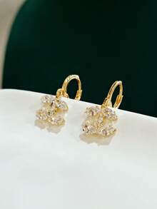 一对时尚优雅简约奢华高端铜镶嵌立方氧化锆吊坠耳环，适合女士日常佩戴 - 金色 - 查看 4