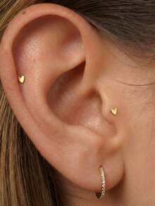 EleRunis 1PC 925 Sterling Silver Heart Push Pin Labret 6/8/10mm Flat Back Cartilage Helix Piercing Stud Fine Jewelry For Daily Wear Wedding Party Engagement Anniversary Valentine's Day - Gold - View 4