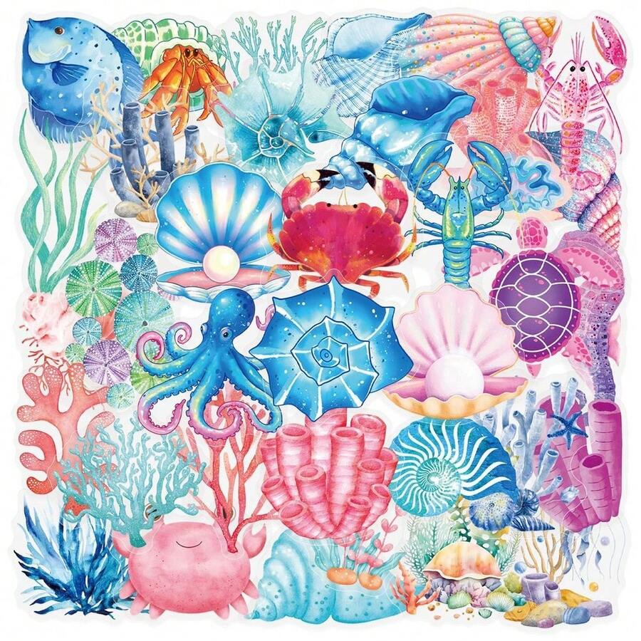 50 piezas de pegatinas transparentes de coral y conchas marinas - Calcomanías decorativas impermeables DIY para diarios, fundas de teléfono y portátiles - 50 piezas - Ver 1