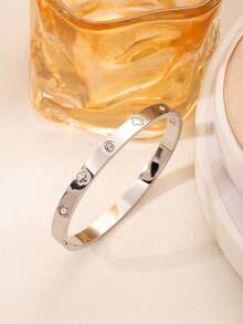 1pc/3pcs Exquisite Luxury Tennis Bracelet And Stainless Steel Four-Leaf Clover Cubic Zirconia Bangle, Fashionable Jewelry For Daily Wear - Silver - View 3