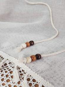 1pc Bohemian Style Floral Crochet Tie-Up Linen Curtain - Elegant Floral Pattern, Bohemian Tassel Decor, Bohemian Tie-Up Roman Shade Design, Suitable For All Seasons, Vintage Farmhouse Style Tie-Up Sheer Curtain For Living Room, Kitchen, Bathroom Window Decor - Beige - View 5