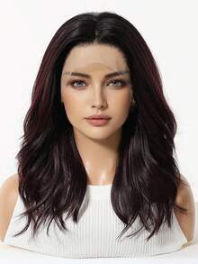 16-Inch Long Black Hair With Soft Waves Layered Wig Synthetic Natural Looking Wigs Lace Front Wigs 13*4 Hand Woven Lace Chemical Fiber Hair Daily Daily Imported Silk Party Wedding Music Festival Halloween Gift - Multicolor - View 10