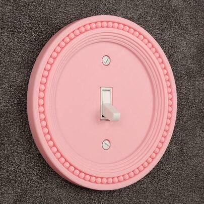 1pc Sweet Pink Round Pearl Edged Switch Decorative Frame, Girly Design, Lighting Wall Panel Decorative Cover, Comes With Screws, No Power Supply Needed