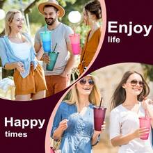 2/4 Packs Reusable Plastic Cup, 24oz/710ml Drinkware Tumblers, Coloured Cups Tumblers With Lids And Straws, Plastic Bulk Iced Plastic Cold Water Tumblers, Iced Coffee Cups, Travel Mug Party Tumbler - Multicolor - View 6